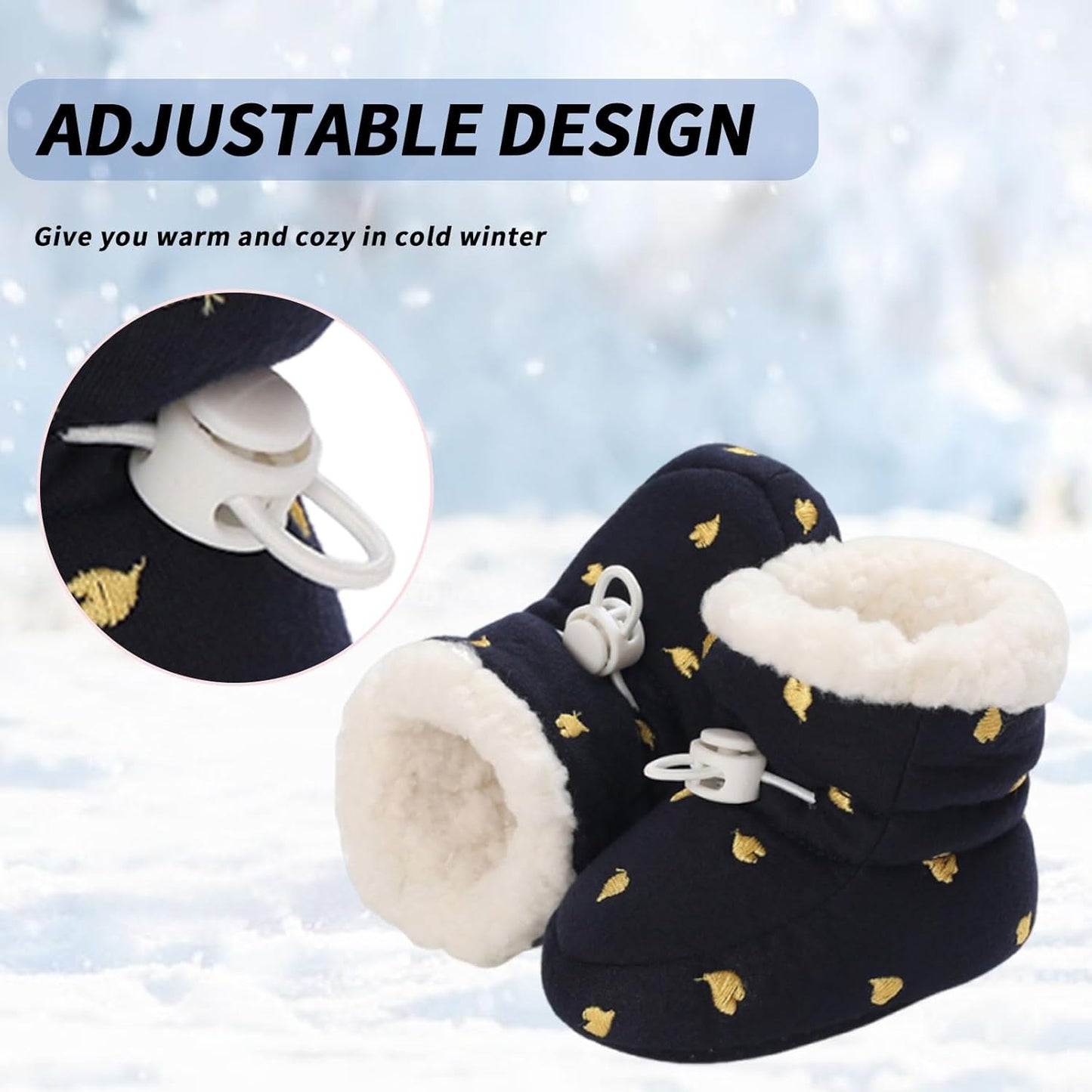 Baby Winter Shoes Warm Baby Shoes Winter Non-Slip Adjustable Newborn Snow Shoes First Walking Shoes Lined Thermal Fleece Crawling Shoes Slippers Winter Boots 0-18 Months 
