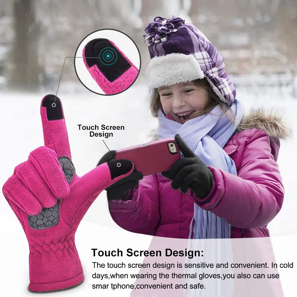 Arcweg Children's Gloves, Fleece, Warm Running Gloves, Winter Gloves, Non-Slip Cycling Gloves, Touchscreen Gloves for Boys and Girls, Finger Gloves for Sports, Outdoor, Camping, Hiking, Running