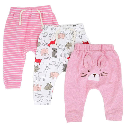 CuteOn Pack of 3 Unisex Children's Toddler Harem Trousers Cotton Elastic Trousers