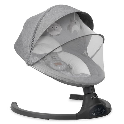 MoMi KENANI baby bouncer for children up to 9 kg, foldable, with remote control &amp; Bluetooth for connecting to a smartphone, battery or power connection, with 5-point safety belt, sun protection, insect net 