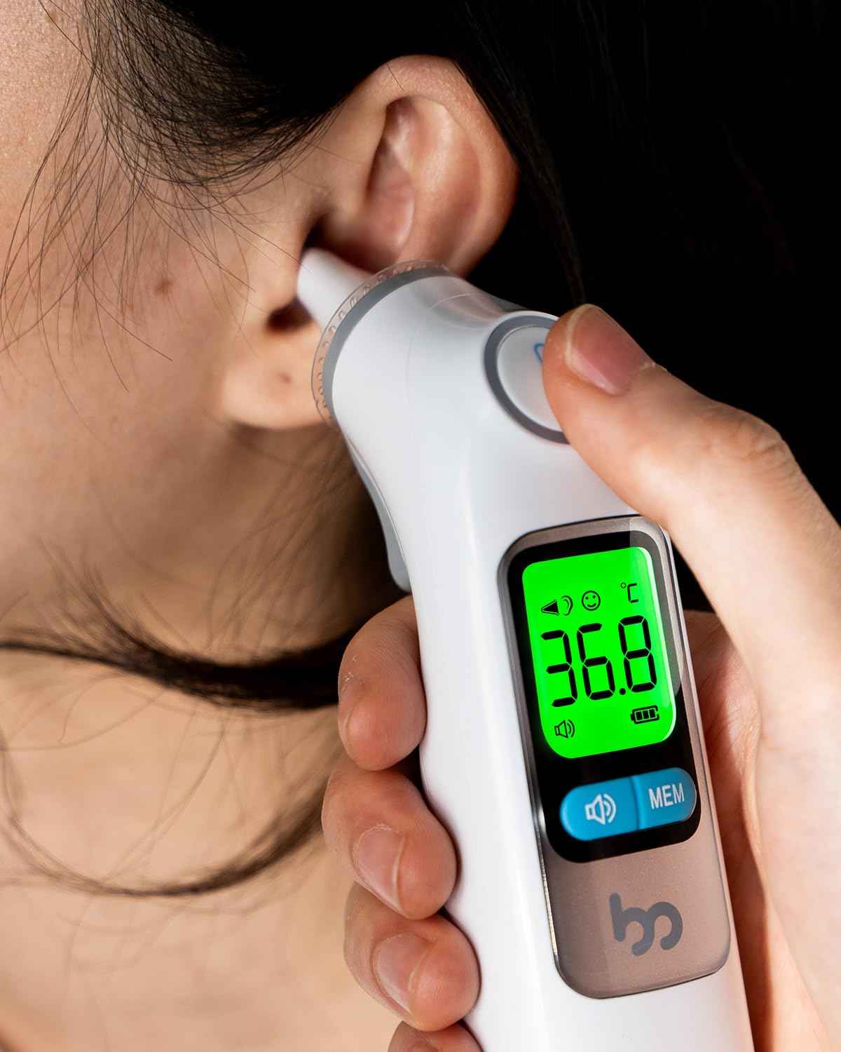 Fieberthermometer Ohr für Erwachsene & Kinder, 1s Ergebnis Hochpräzise Ohrthermometer, 30 Speicher Abrufen, 3-Farben-Fieber-Alarm, mit 21 Einweg-Sonde Abdeckungen & Aufbewahrungsbox (LCD-Transparente)