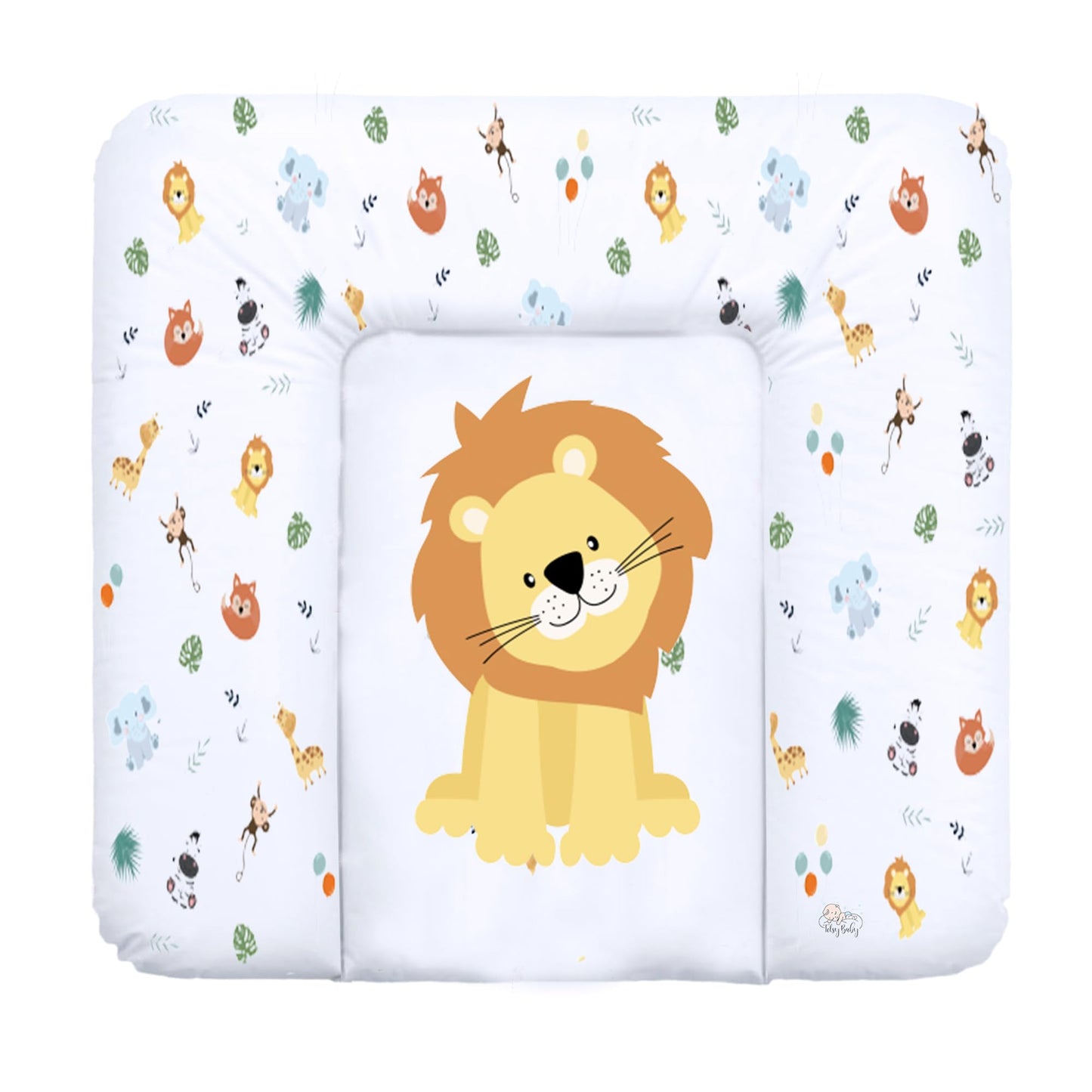 Wickelauflage Wickelunterlage abwaschbar und wasserdicht 75x72 cm - Wickelmatte zum Auflegen auf Wickeltisch Wickelaufsatz Wickelkommode oder Waschmaschine changing mat 75 x 72 Safari Motiv