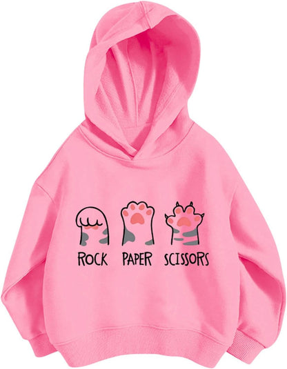Pullover Mädchen Hoodie Niedlicher Katzen-Druck Lässig Locker Kapuzenpullover Frühling Herbst Langarm Pullover Sweatshirt mit Kapuzen Langarmshirt Oberteile für 3-12 Jahre