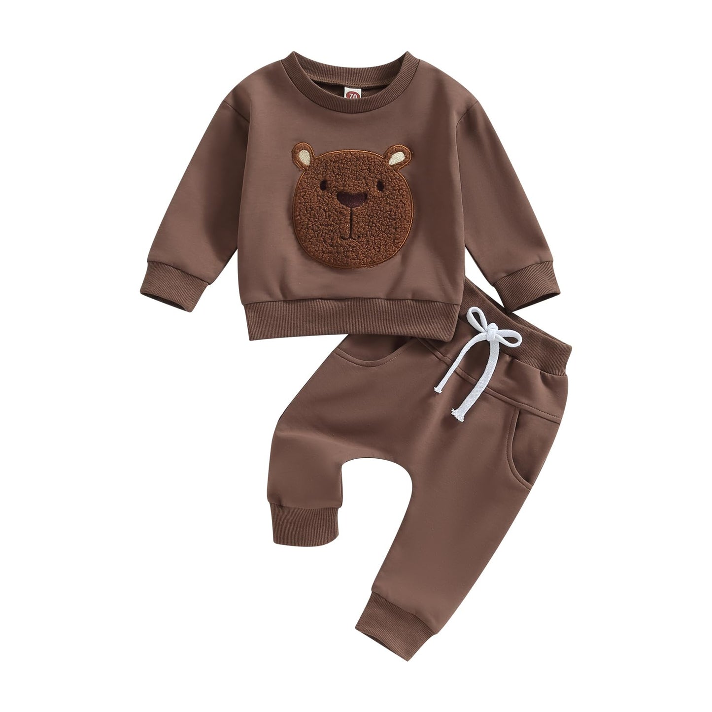 Carolilly Baby Suit 2-Piece Clothing Outfit Baby Clothing Set Cute Long Sleeve Sweatshirt Embroidered Bear + Long Trousers Warm Children's Suit Autumn Spring