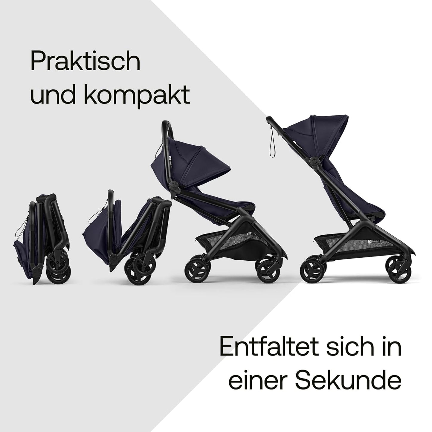 Bugaboo Butterfly 2 Reisebuggy Set – leichter, faltbarer Kinderwagen mit Sicherheitsbügel & Regenabdeckung – Handgepäckgröße, mit Liegefunktion – ab 6 Monaten bis 4 Jahre – Deep Indigo