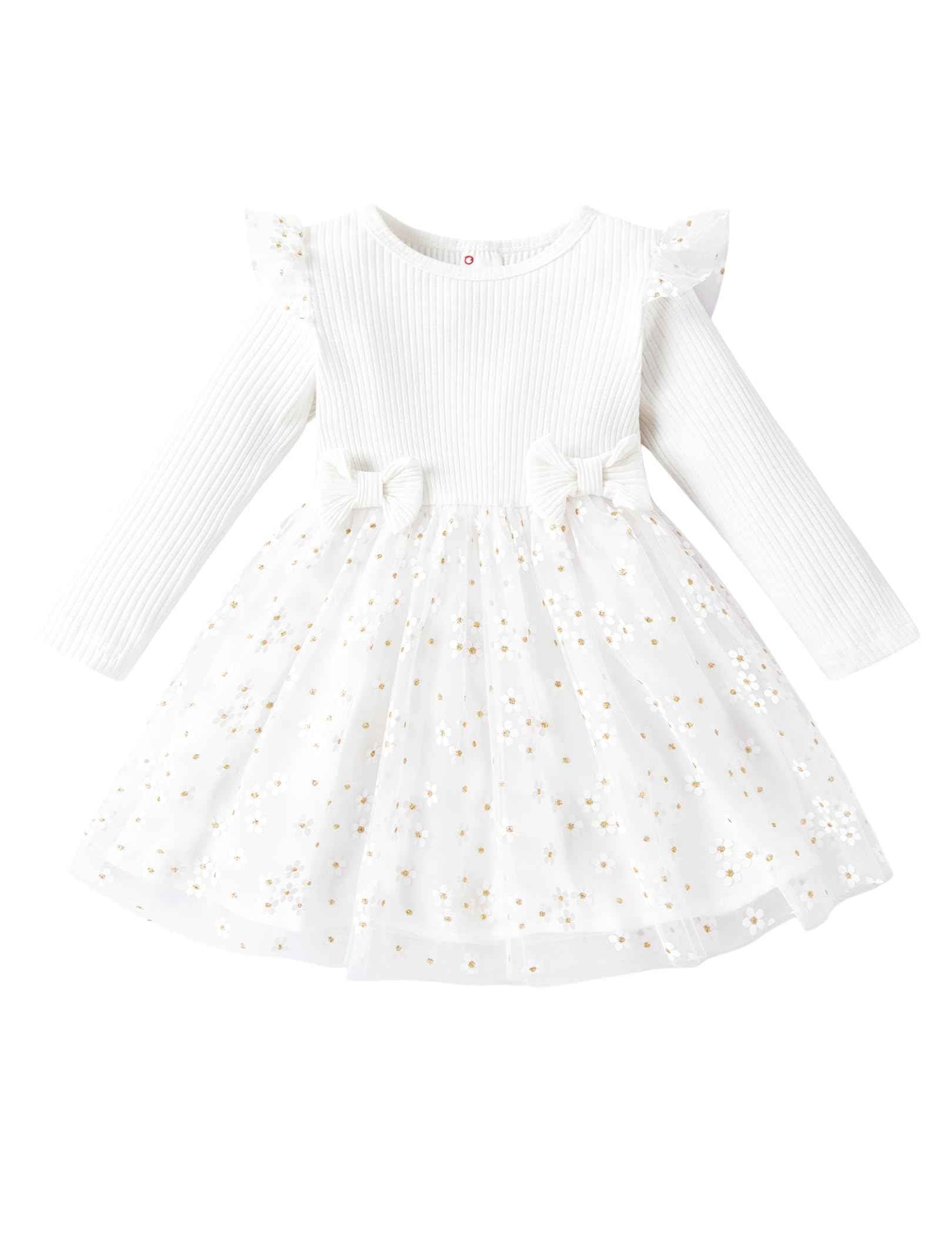 PATPAT Baby Girls' Tulle Dress with Long Sleeves, Tutu for Toddlers, Perfect as a Flower Girl or Christmas Party Birthday Long Sleeve Princess Dress, 3-24 Months