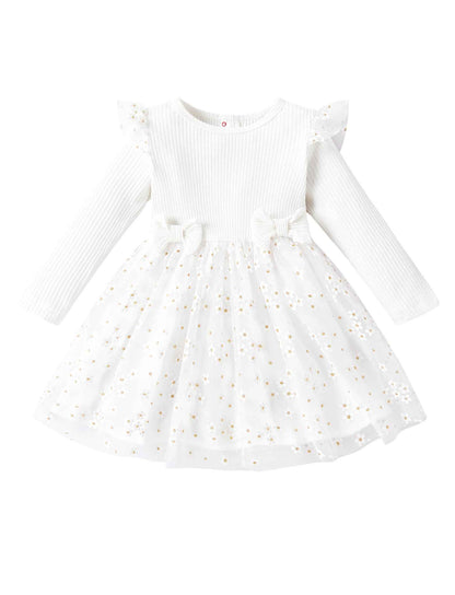 PATPAT Baby Girls' Tulle Dress with Long Sleeves, Tutu for Toddlers, Perfect as a Flower Girl or Christmas Party Birthday Long Sleeve Princess Dress, 3-24 Months