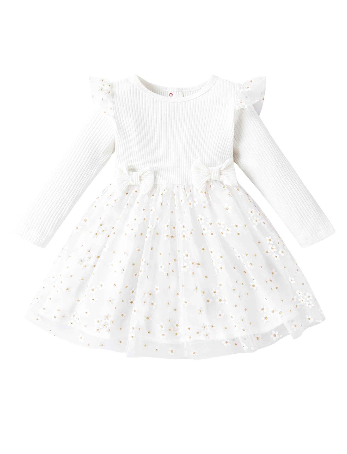 PATPAT Baby Girls' Tulle Dress with Long Sleeves, Tutu for Toddlers, Perfect as a Flower Girl or Christmas Party Birthday Long Sleeve Princess Dress, 3-24 Months