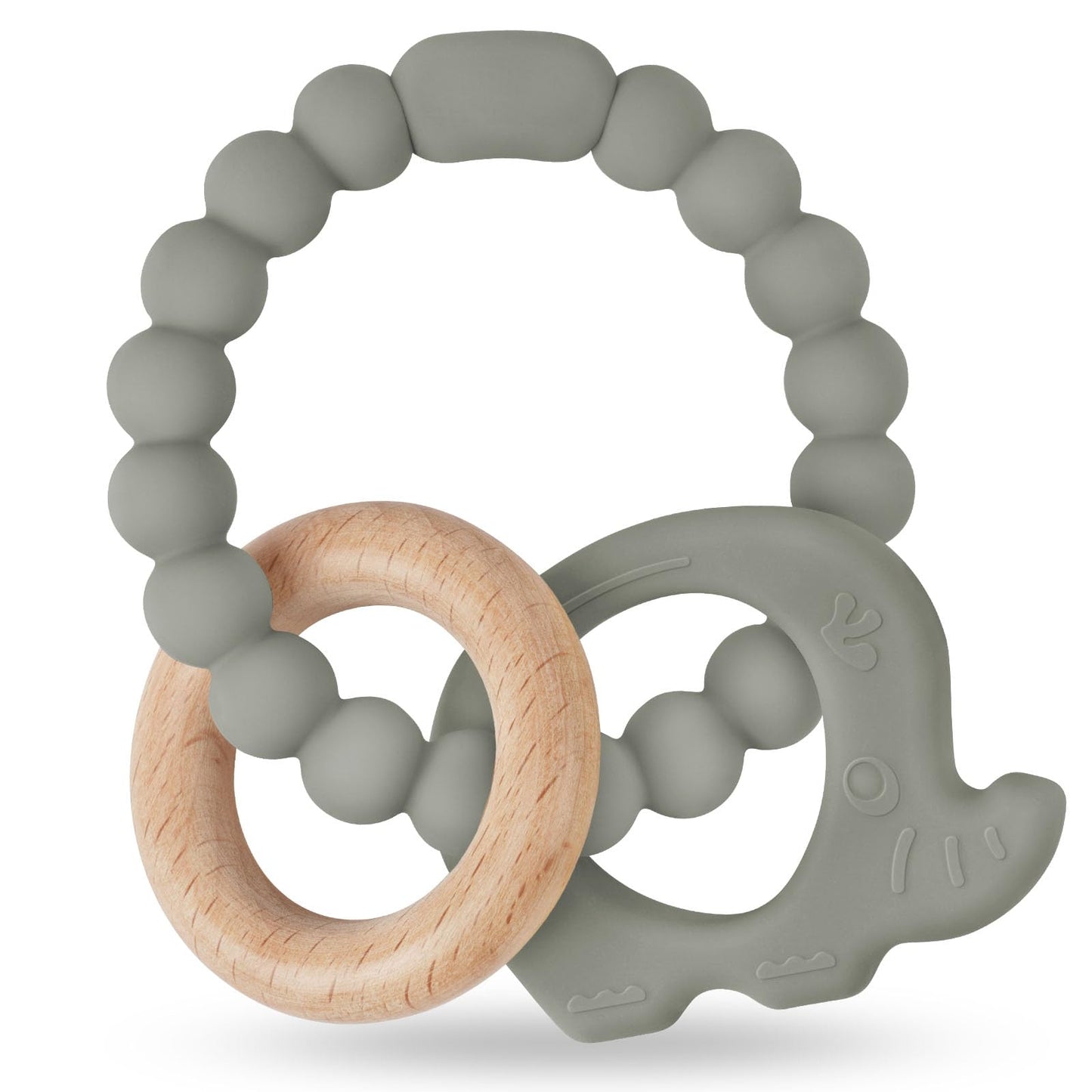 Vicloon Beißring für Babys, Beißring Spielzeug aus Silikon und Holzringe, Baby Zahnungshilfe BPA-frei, Schmerzlindernde Zahnen Nursing Zubehör für ab 3 Monaten Babys(Wal Blau)