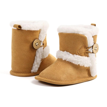 Baby Winter Warm Snow Boots Newborn Baby Girls Boys Soft Sole Buttons Fleece Boots Infant Toddler First Walker Shoes