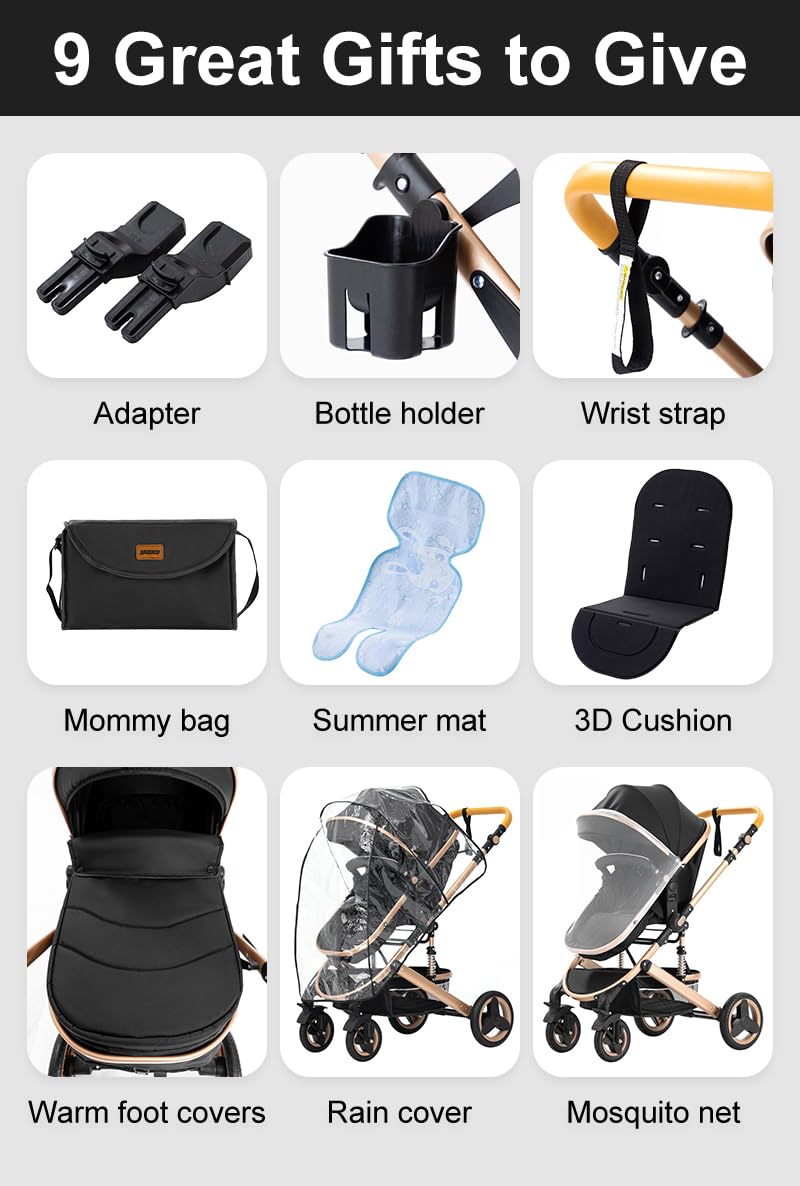 YAZOCO Kinderwagen 3 in 1 Buggy Babybett Komplett Set mit einem Klick Zusammenklappbarer Kinderwagen, KombiKinderwagen Aluminiumrahmen für Neugeborene Sitzzubehör