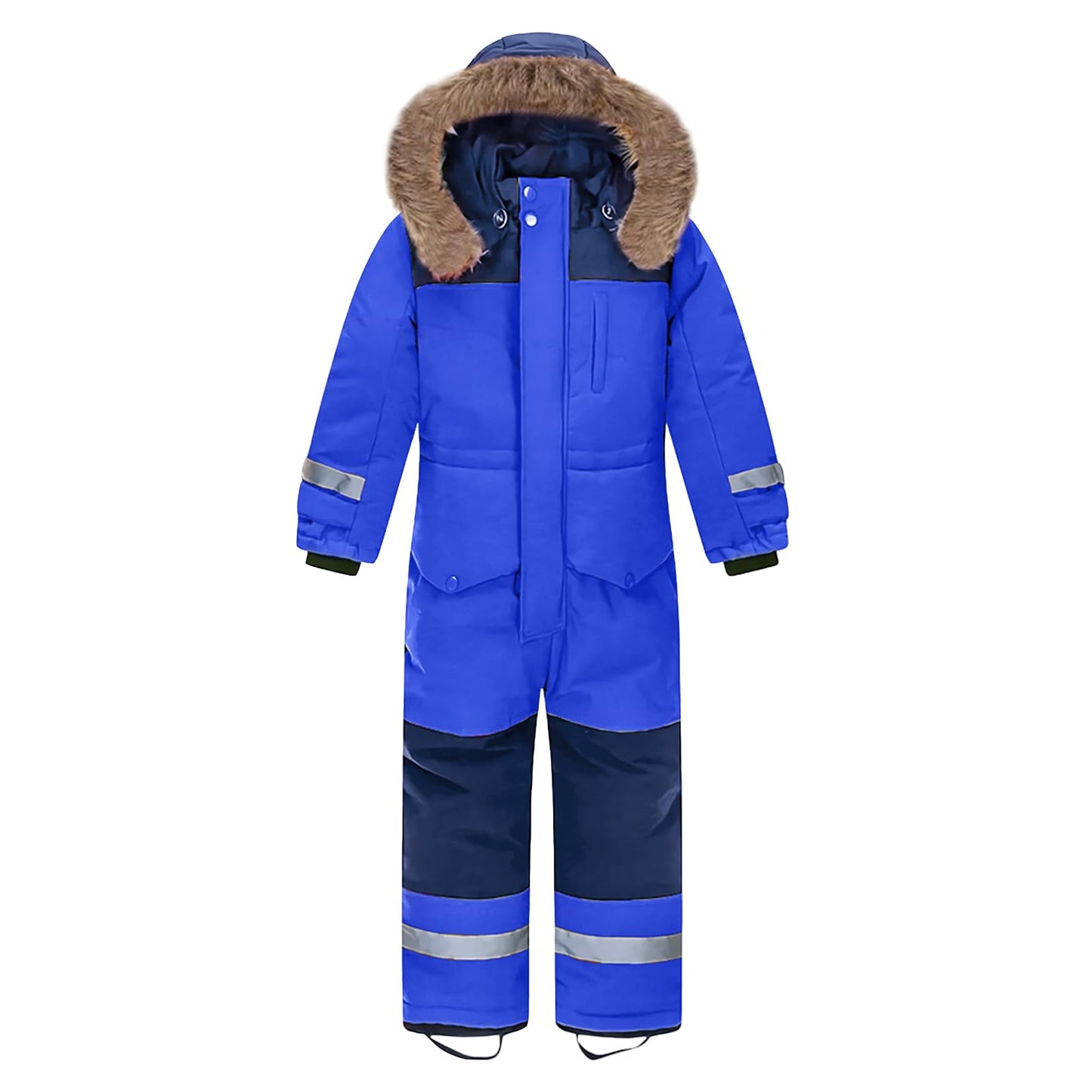 L SERVER Children's Ski Suit Boys with Hood Windproof Waterproof Snow Overall Girls Warm Snowsuit Thicker Ski Overall with Reflective Stripes