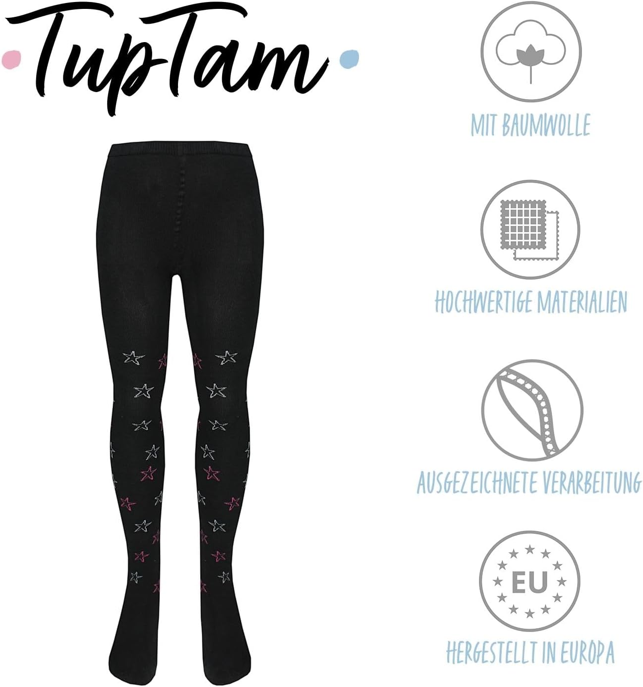 TupTam, Girls' Knitted Tights, Colourful Pattern, Pack of 6