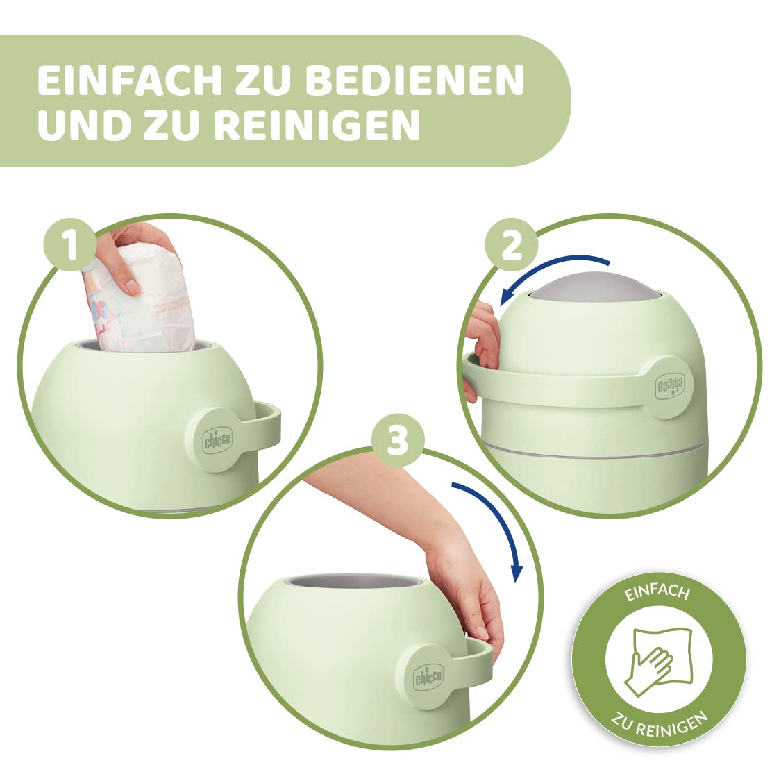 Chicco Windeleimer Odour Off, geruchsdichtes System, platzsparender Baby Windeleimer mit Deckel, einfach zu benutzen und zu reinigen, Ohne Nachfüllkassetten, funktioniert mit herkömmlichen Tüten