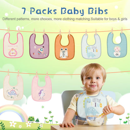 HOTUT Baby Lätzchen,7 Stück Baby WasserabweisendLätzchen,Weich und Saugfähig Kinderlätzchen mit Druckknopf, Sabberlätzchen Spucktücher Baby für Jungen und Mädchen
