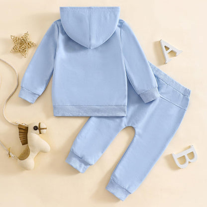 LUVCES Kleinkind Baby Jungen Outfits Langarm Daddy’s Mini Kapuzenpullover Sweatshirts + Hosen 2-teiliges Herbst Winter Frühling Kleidungsset