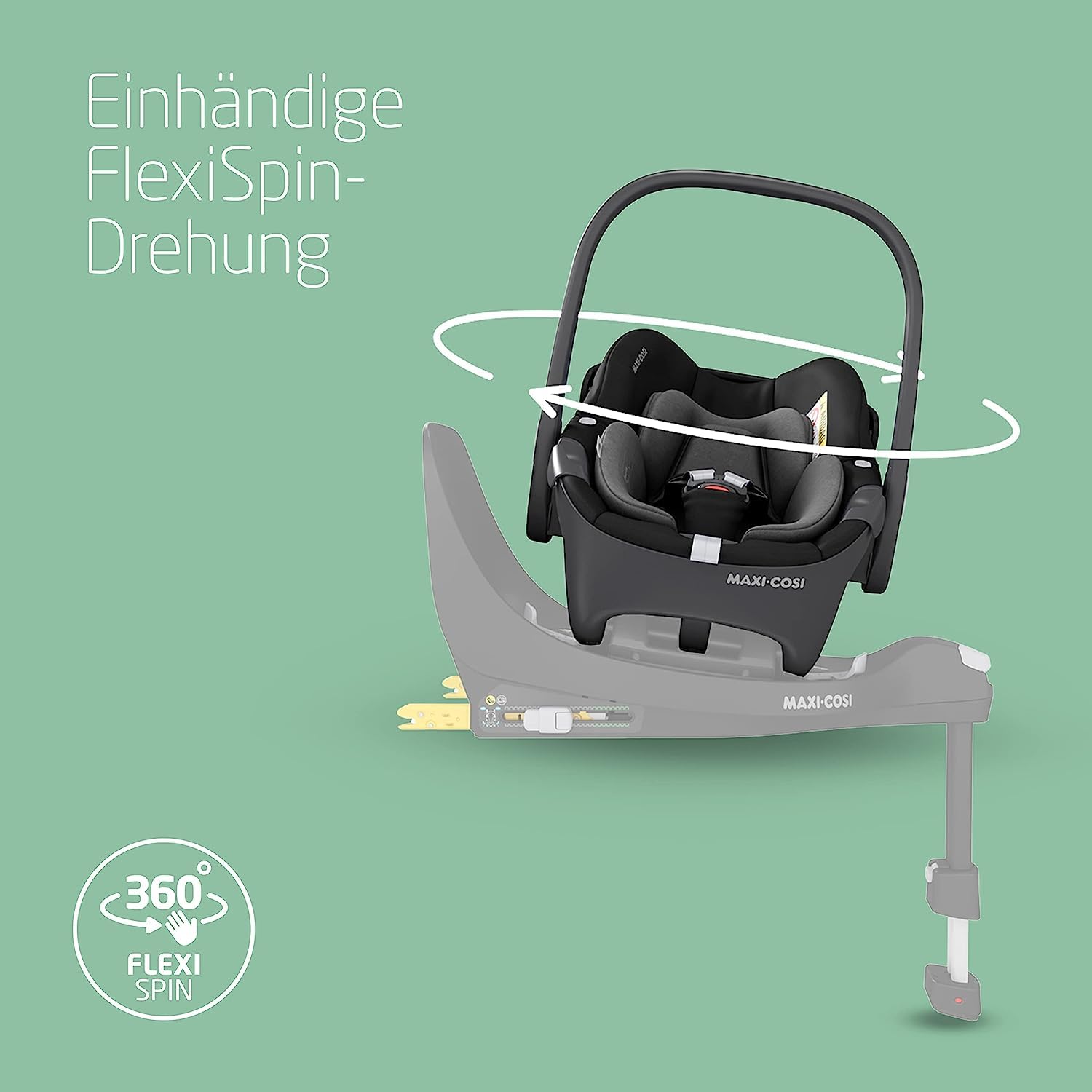 Maxi-Cosi Pebble 360 i-Size Babyschale Drehbar, Neugeborenen Autositz 360 Grad, 0–15 Monate (40–83 cm), Drehung mit einer, ClimaFlow, Easy-In-Gurt, G-CELL Seitenaufprallschutz, Essential Green - Meloni2