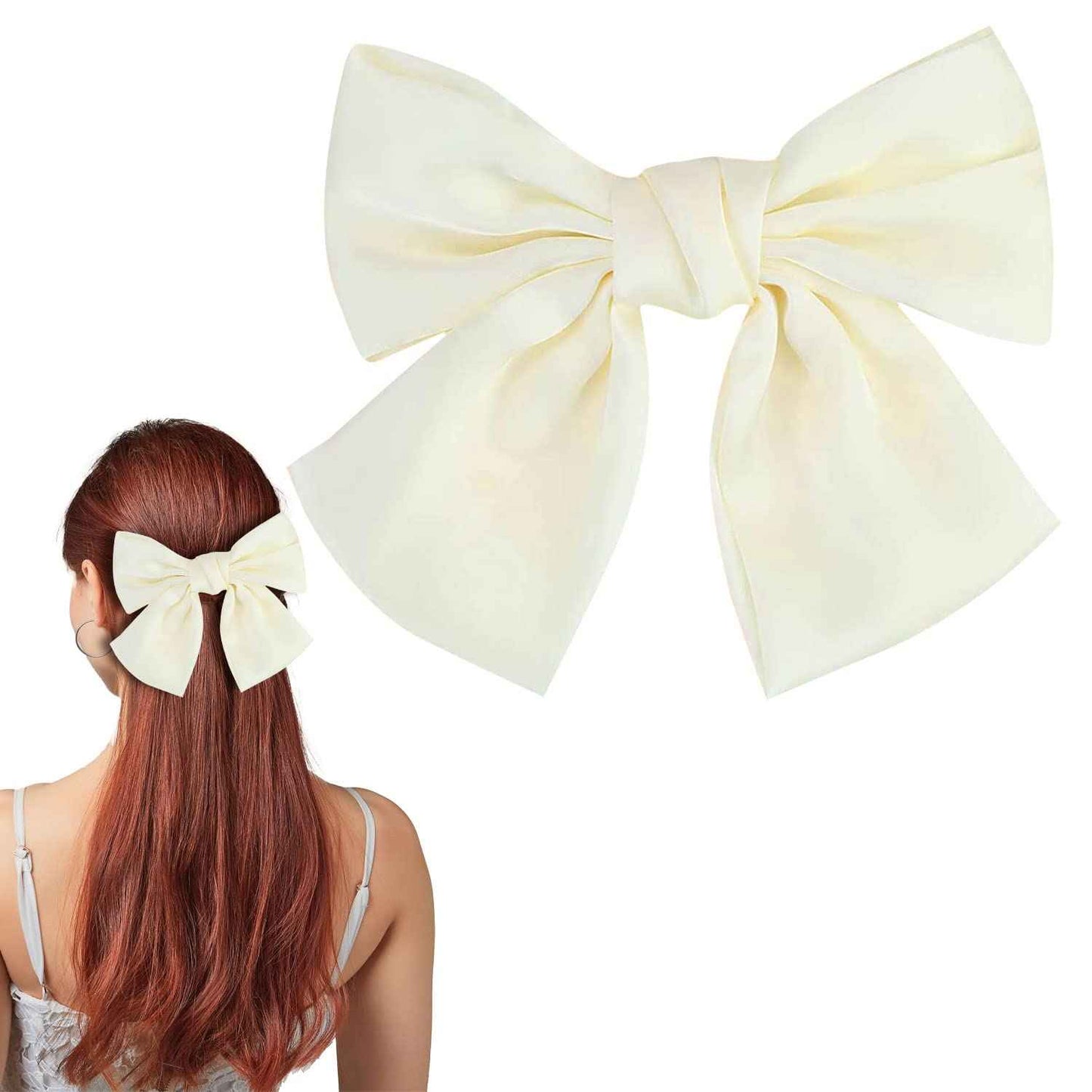 Bow Hair Clip, Pack of 2 Women Hair Bows Large Bow Hair Clip French Hair Clips Girls Hair Clips (Black + White)