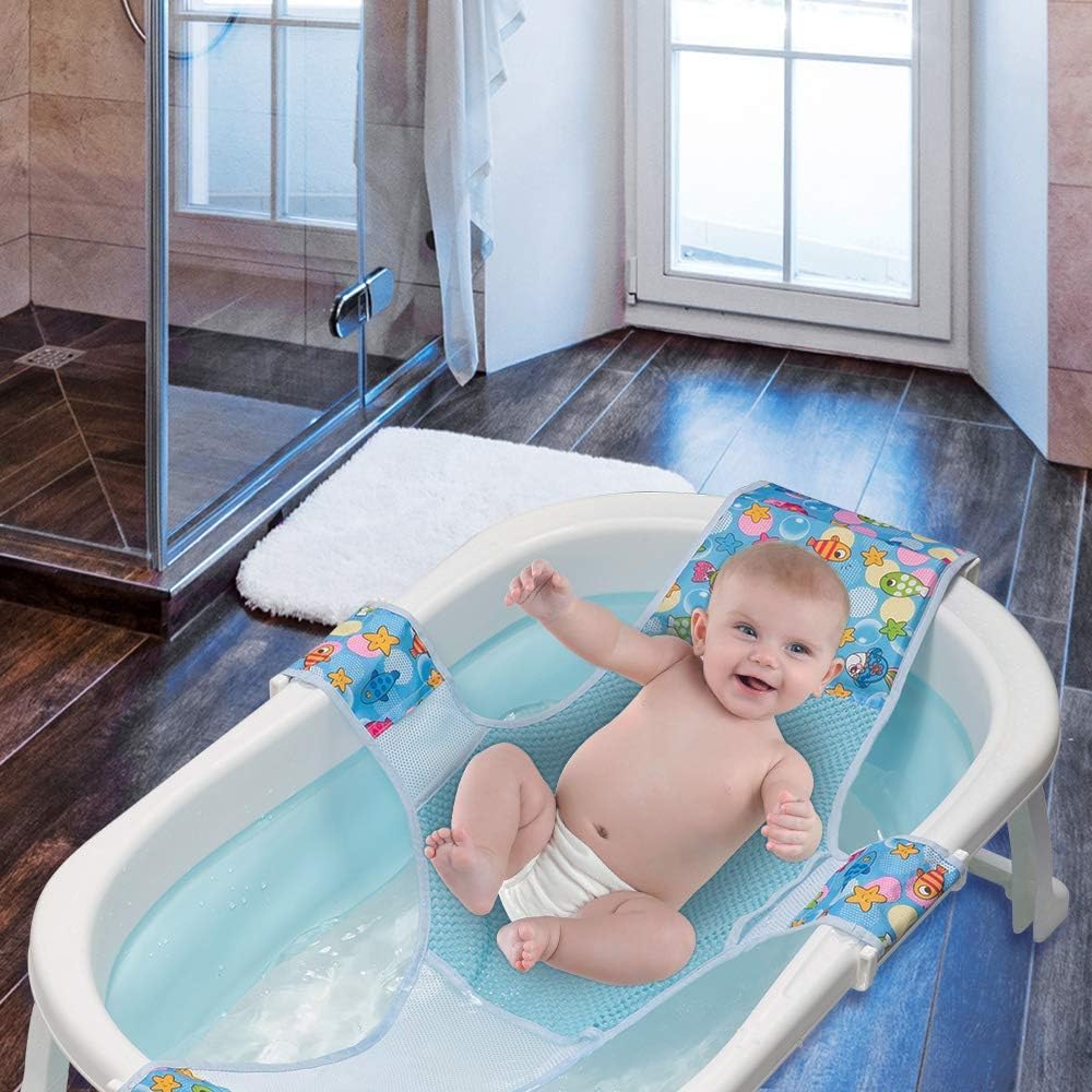 Badewannensitz Baby, Neugeborene Dusche Mesh auf kleinkind Babybadewanne, Sicherheitsbadesitz Antirutsch Kreuzförmig Badewanne Unterstützung Badezubehör für Neugeborenen Kleinkind (Rosa)