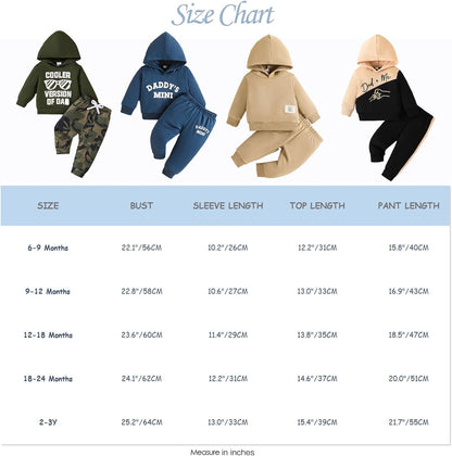 LUVCES Kleinkind Baby Jungen Outfits Langarm Daddy’s Mini Kapuzenpullover Sweatshirts + Hosen 2-teiliges Herbst Winter Frühling Kleidungsset