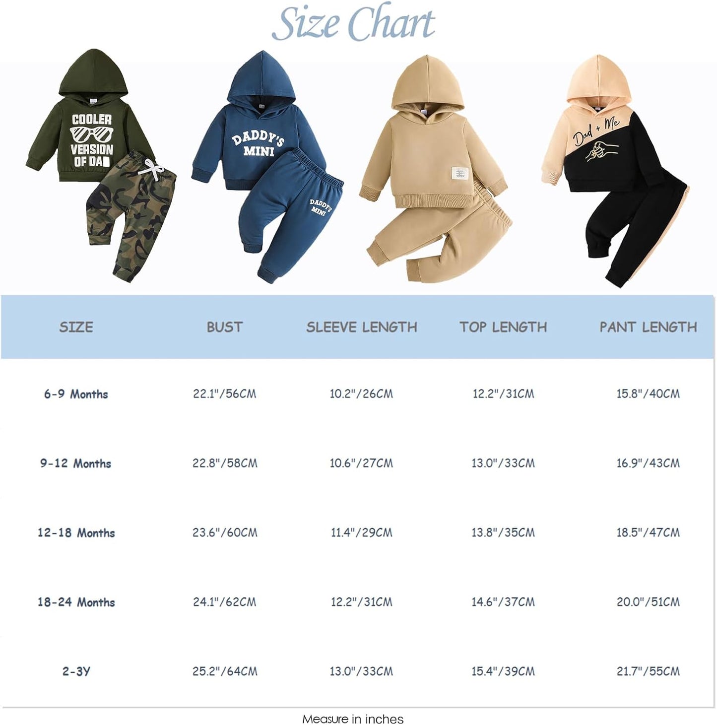 LUVCES Kleinkind Baby Jungen Outfits Langarm Daddy’s Mini Kapuzenpullover Sweatshirts + Hosen 2-teiliges Herbst Winter Frühling Kleidungsset