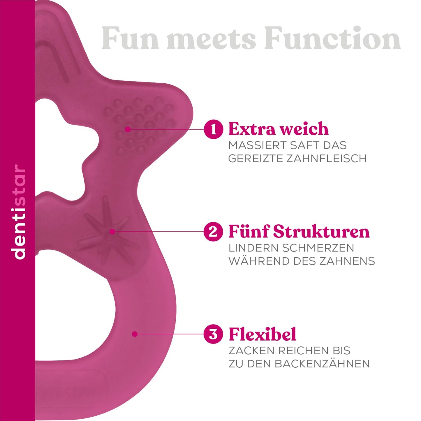 Dentistar Beißring 2er-Set – Teether für Babys & Kleinkinder ab 3 Monate – Baby Beißring mit Griff aus weichem Material zur Zahnungshilfe & Massage – Made in Germany – Pink & Lila