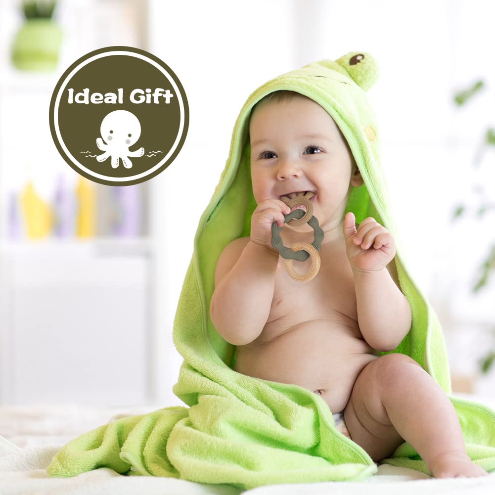 Vicloon Beißring für Babys, Beißring Spielzeug aus Silikon und Holzringe, Baby Zahnungshilfe BPA-frei, Schmerzlindernde Zahnen Nursing Zubehör für ab 3 Monaten Babys(Wal Blau)