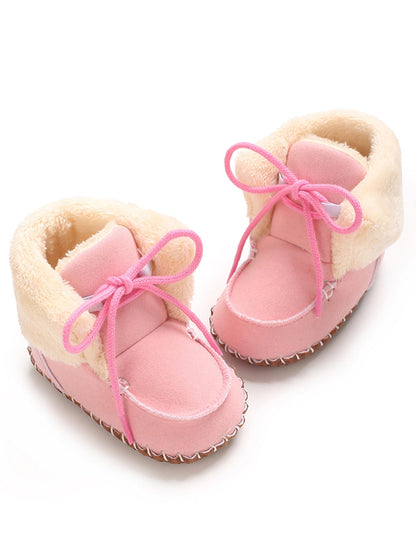 Adigau Baby Boys Girls Winter Boots Soft Sole Warm Boots Lace Flat Prewalker Snow Boots 0-18 Months