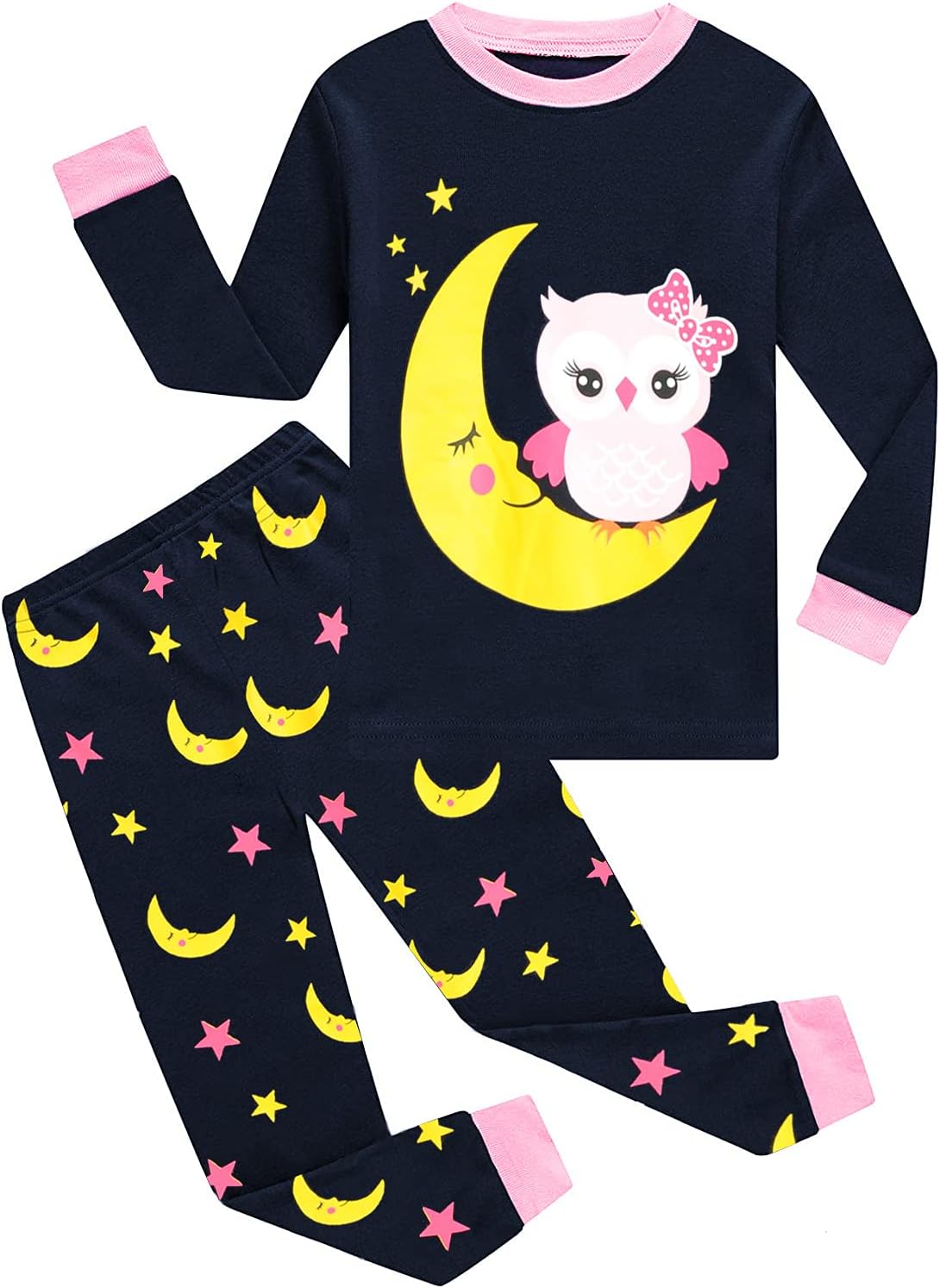 EULLA Kinder Mädchen Schlafanzüge Langarm Baumwolle Winter Pyjama Set Einhorn Prinzessin Dino Hase Eule Zweiteilig Nachtwäsche 1-10 Jahre 92 98 104 110 116 122 128 134 140