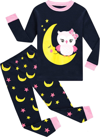 EULLA Kinder Mädchen Schlafanzüge Langarm Baumwolle Winter Pyjama Set Einhorn Prinzessin Dino Hase Eule Zweiteilig Nachtwäsche 1-10 Jahre 92 98 104 110 116 122 128 134 140