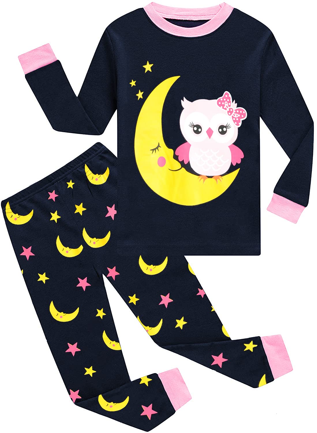 EULLA Children's Girls' Pyjamas Long Sleeve Cotton Winter Pyjama Set Unicorn Princess Dino Rabbit Owl Two Piece Sleepwear 1-10 Years 92 98 104 110 116 122 128 134 140