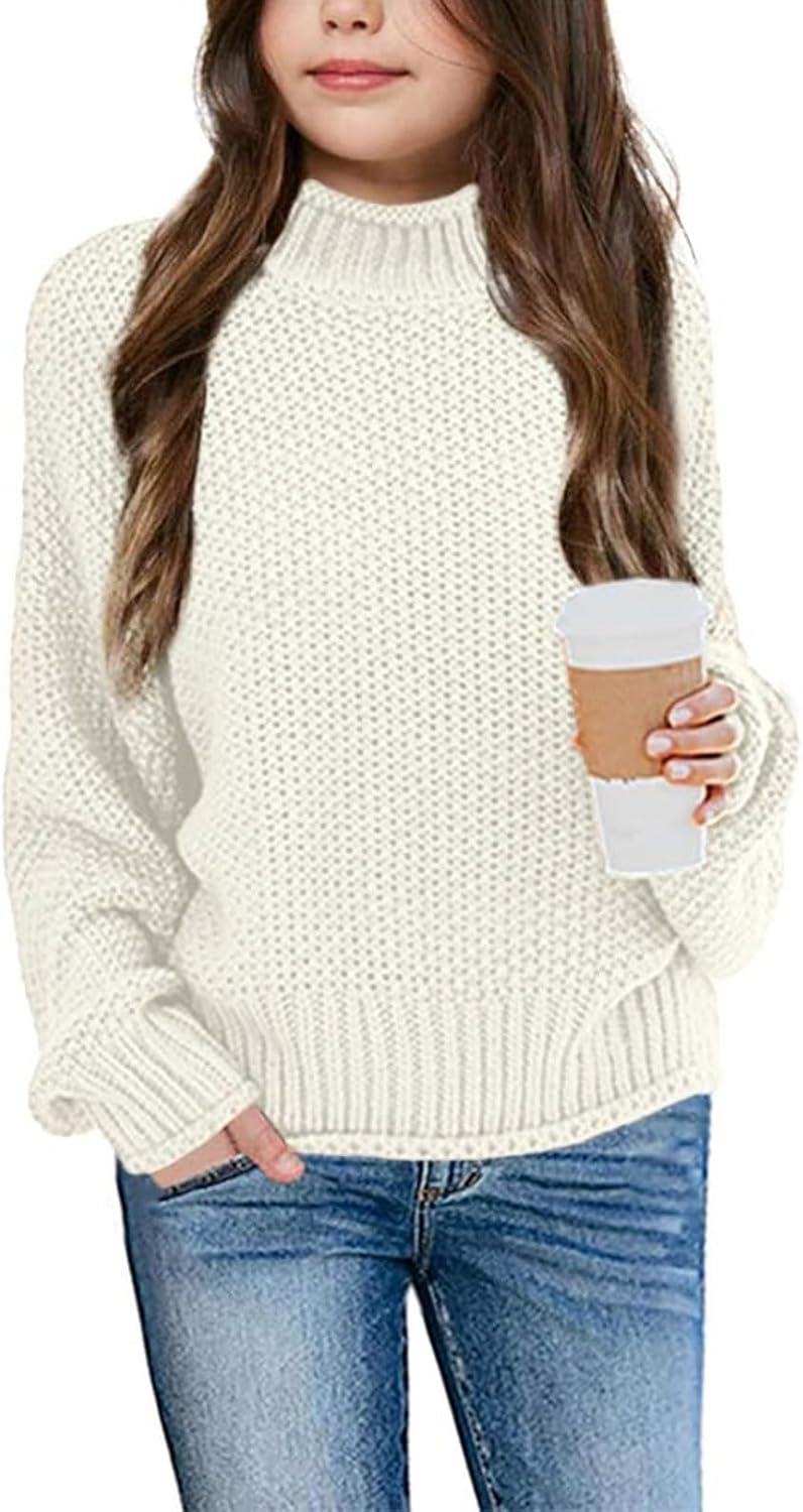 Wenrine Mädchen Pullover Winter Rollkragen Strickpullover Langarm Gestrickt Casual 5-14 Jahre