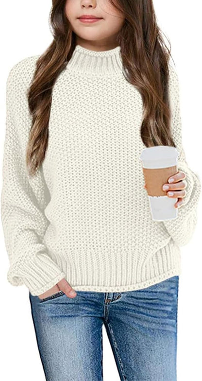 Wenrine Mädchen Pullover Winter Rollkragen Strickpullover Langarm Gestrickt Casual 5-14 Jahre