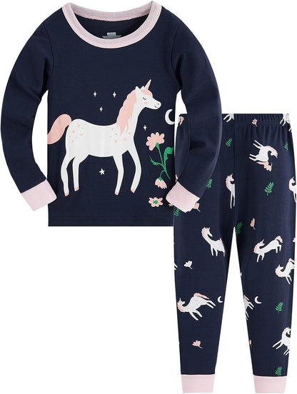 TEDD Girls' Pyjamas, Cotton, Cute, Unicorn, Long Sleeves, Two-Piece Pyjamas Set, Kids’ Sleepwear, Winter, Christmas, Sizes 1-12 Years