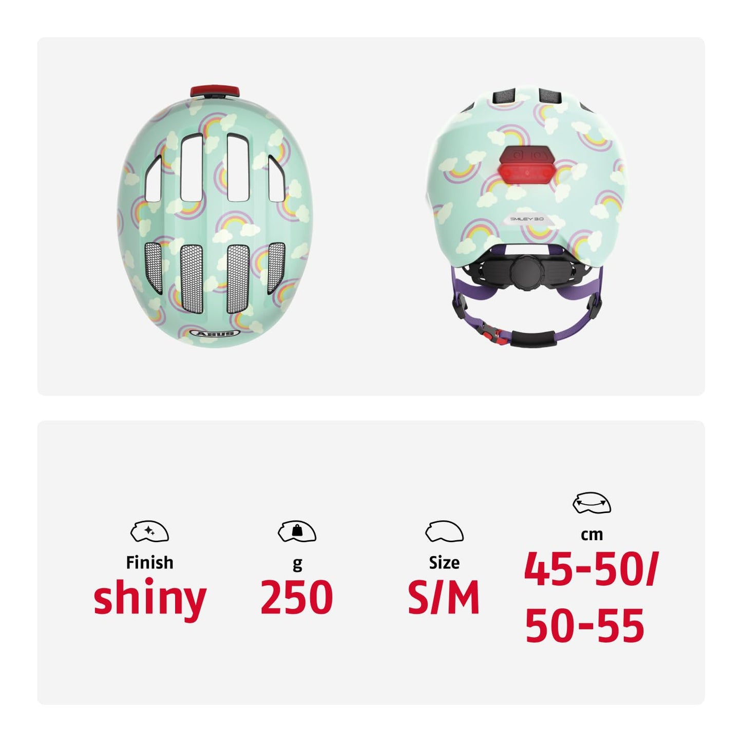ABUS Smiley Kinderhelm 3.0 LED - Fahrradhelm für Kleinkinder mit tiefer Passform - kindgerechte Designs - Platz für Pigtail - Unisex