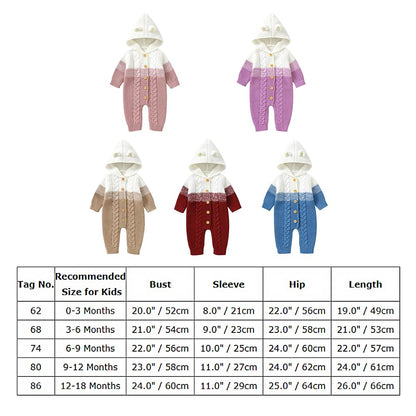 OBEEII Newborn Baby Knitted Romper Jumpsuit with Hood Ear Onesies Pullover Winter Warmer Onesie Bodysuit for Boys Girls