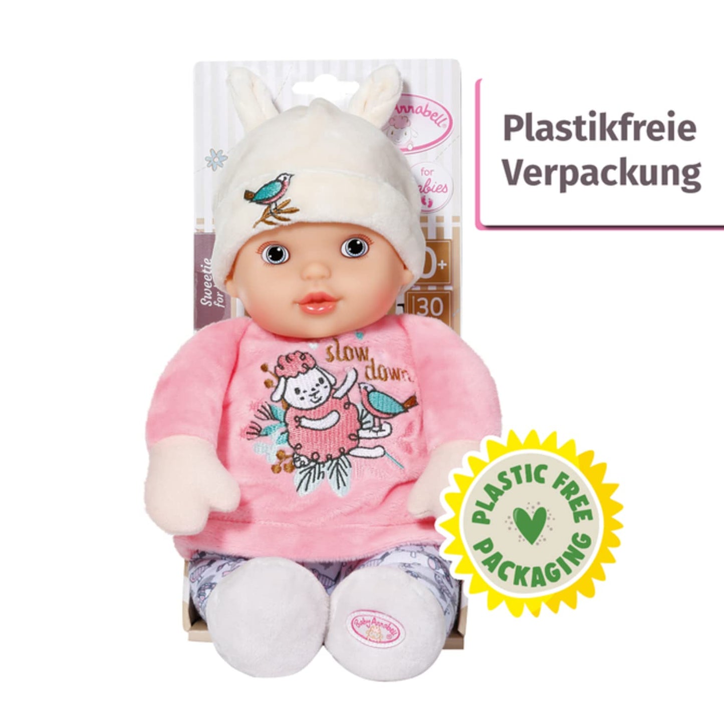 Zapf Creation 706428 Baby Annabell Sweetie for Babies 30cm - weiche rosa Stoffpuppe für Babys, integrierte Rassel, waschbar, ab Geburt nutzbar.