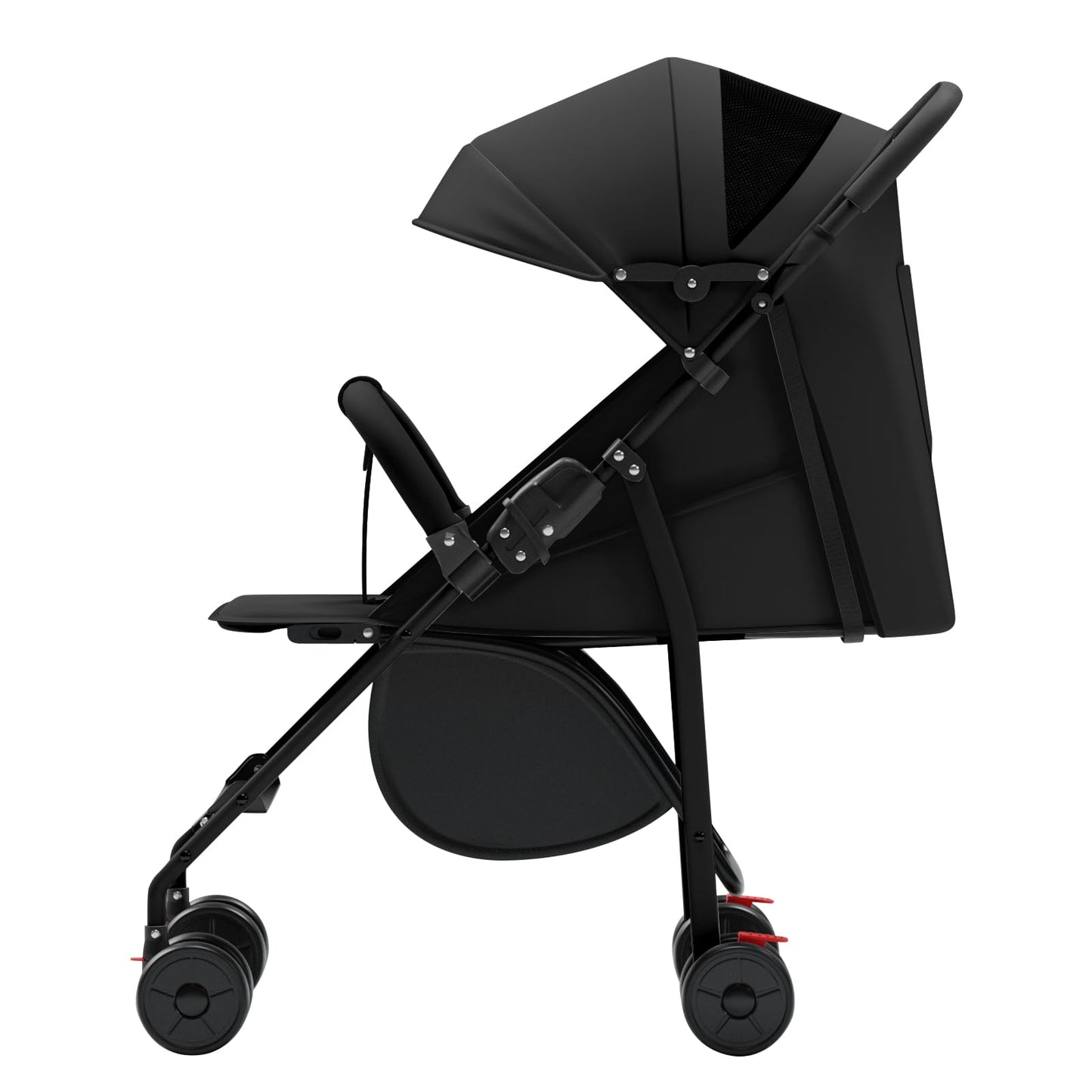 Buggy für Babys, ultraleicht, kompakt, faltbar und neigbar, von Geburt bis 25 kg, mit Trolley-System, Regenschutz inklusive, ausziehbarer Haube, C-schwarz