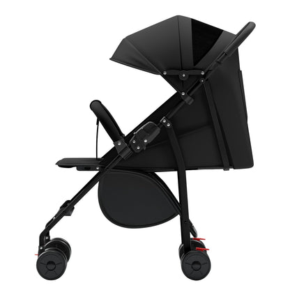 Buggy für Babys, ultraleicht, kompakt, faltbar und neigbar, von Geburt bis 25 kg, mit Trolley-System, Regenschutz inklusive, ausziehbarer Haube, C-schwarz