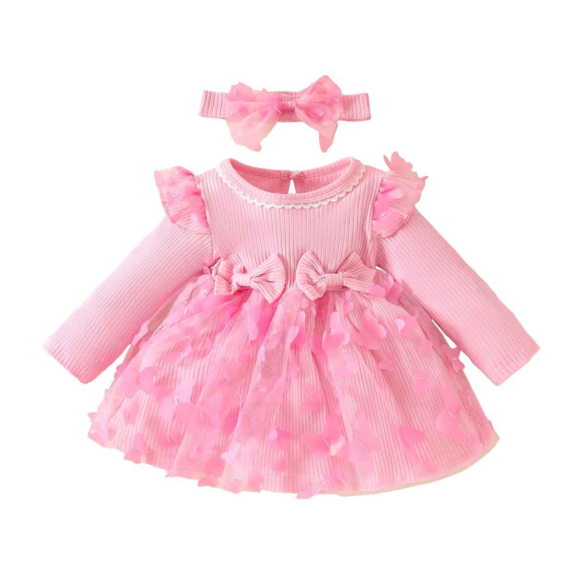 Baby Girl Dress Long Sleeve Newborn Baby Clothing Ruffle Tulle Dress Princess Tutu Skirt for 6 Months - 3 Years