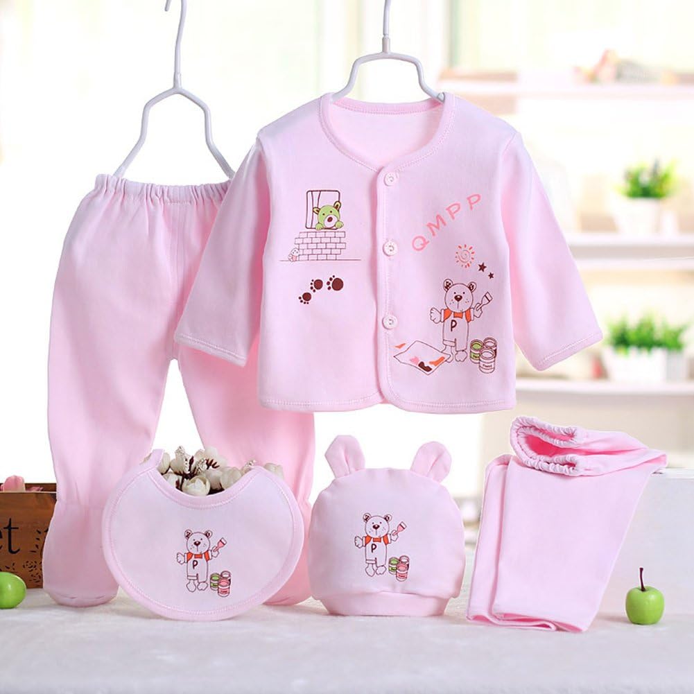 5 Stück Neugeborenen 0-3 M Jungen Mädchen Baby Baumwolle Kleidung Tops Hut Hosen Anzug Outfit Sets Eine Größe