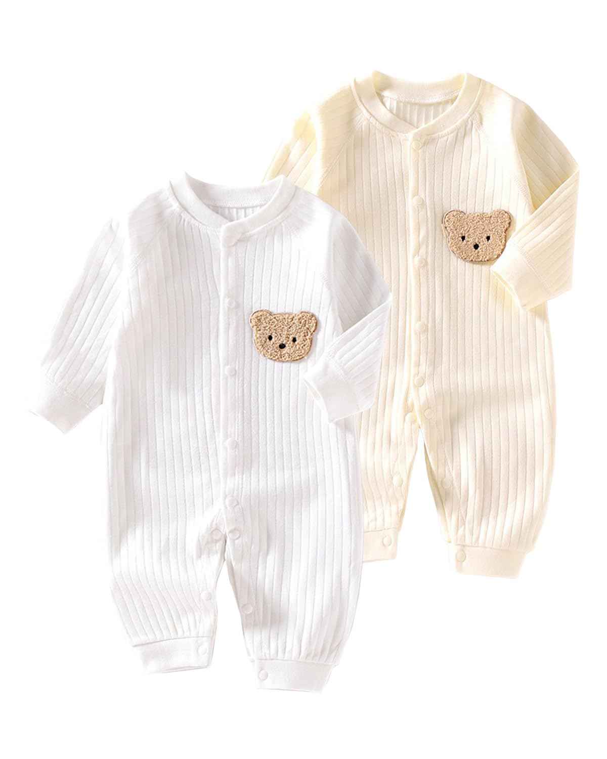 WYTbaby Baby Strampler Neugeborene Baumwolle Jumpsuit 2er-Pack Langarm Einteiligen Overall Kleidung für Baby Junge und Mädchen 0-12 Monate