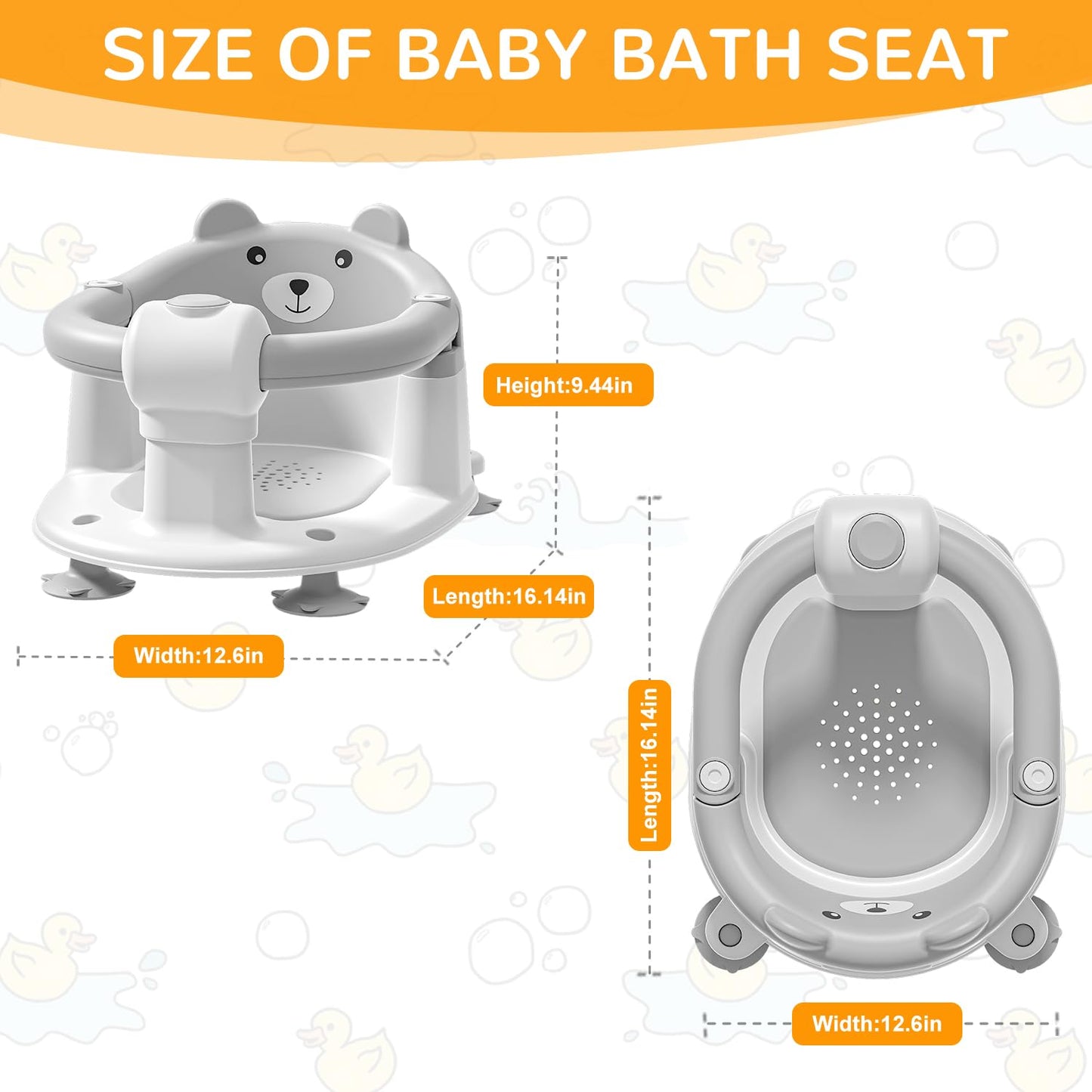 Baby Bath Seat from 6 Months, Bear Non-Slip Bath Seat Baby with 4 Suction Cups and Cushions for Toddlers and Newborns, Safe Portable Bath Chair for Shower or Bathtub, Pink