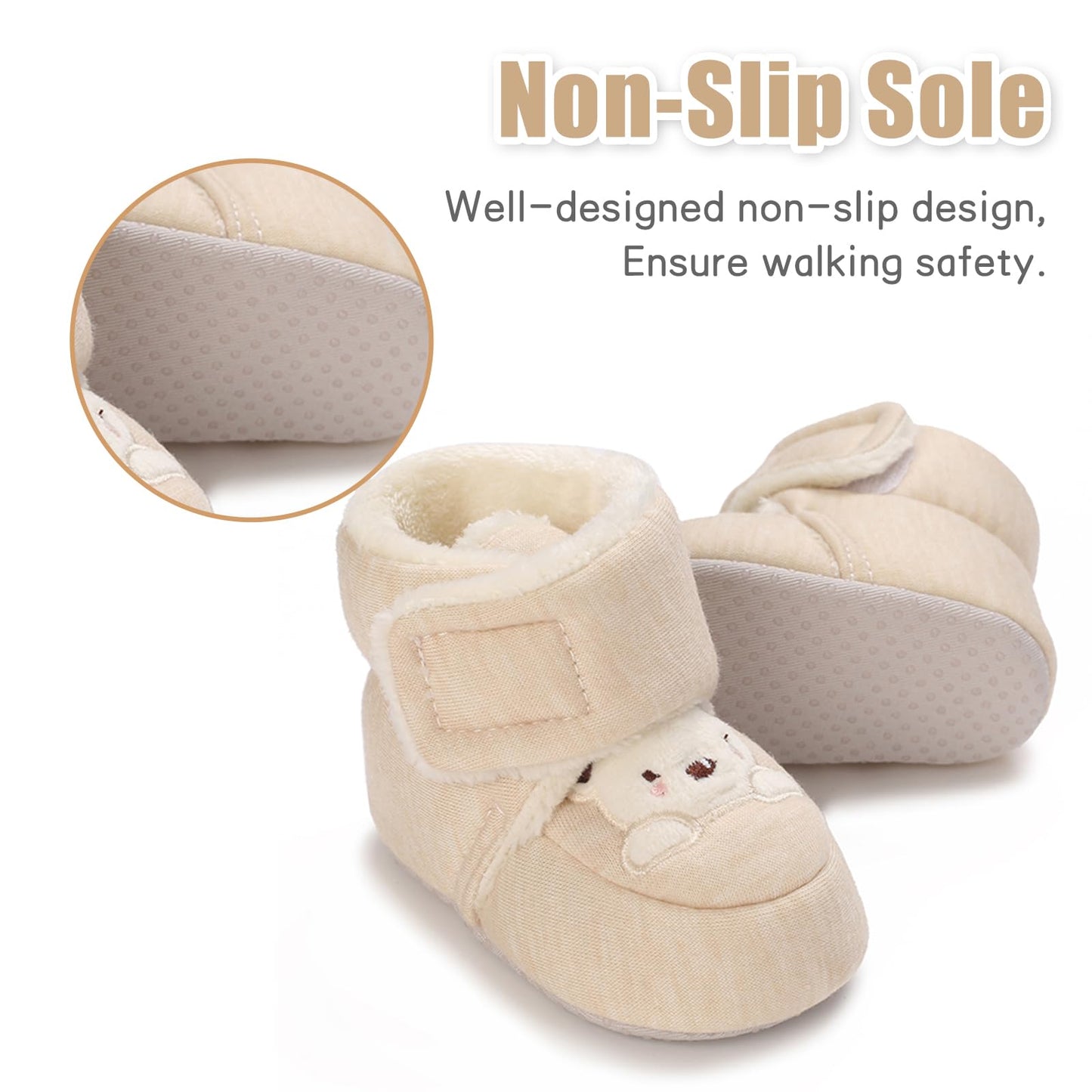 Tolaler Baby Newborn Fleece Booties Unisex, Thickened Lining, Warm Baby Winter Shoes, Adjustable Non-Slip with Soft Sole, Baby Booties/Everyday Wear (0–18 Months)