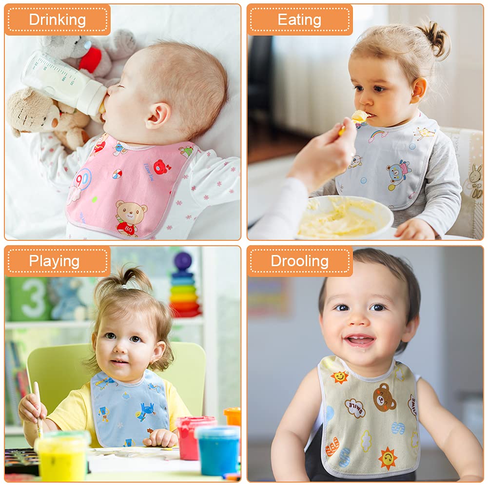 Vicloon Baby Bibs, 10 Pack Soft Absorbent and Waterproof Bibs Dribble Bibs Burp Cloths Baby with Snap Fastener for Baby Boys and Girls Toddlers 