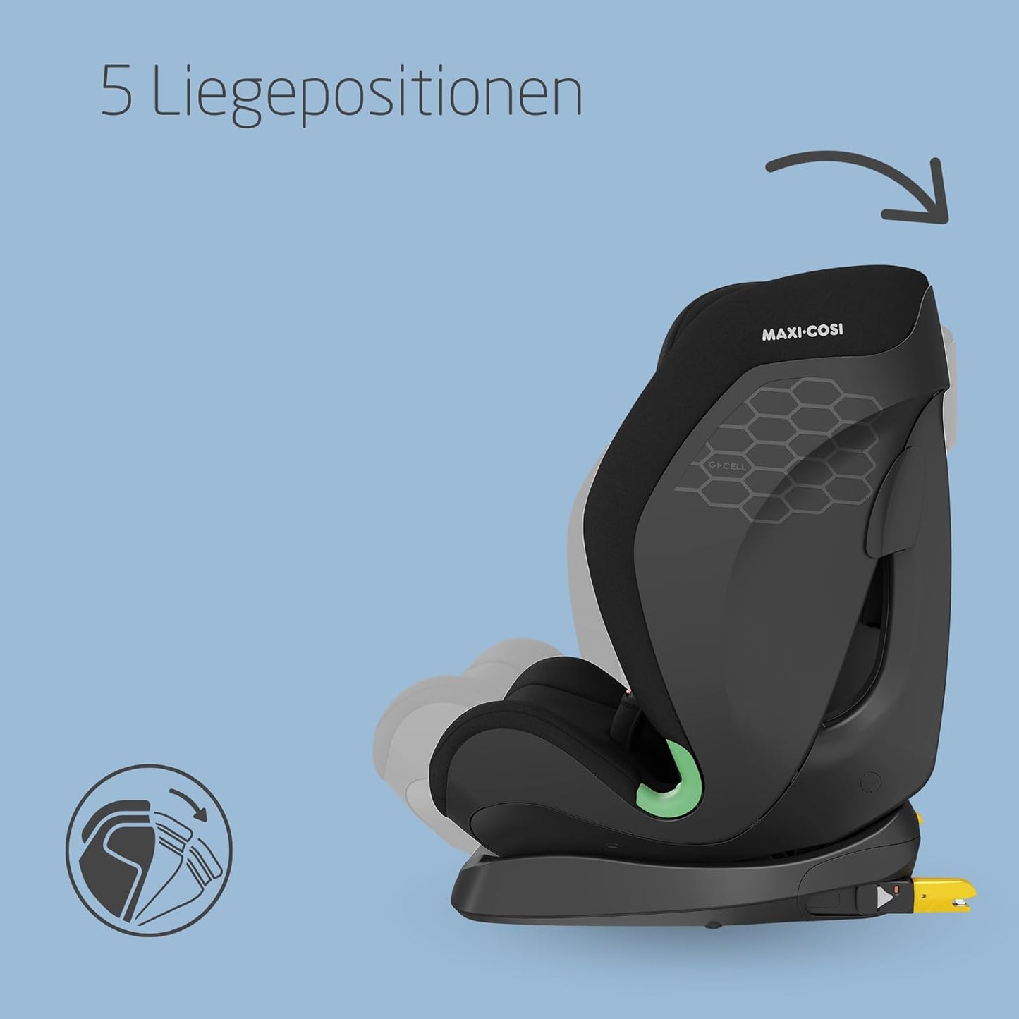 Maxi-Cosi Titan S Comfort i-Size, atmungsaktive Komfortstoffe, mitwachsender Kindersitz, 15 Monate–12 Jahre (76–150 cm), ISOFIX Kindersitz Auto, 5 Sitzposition & 13 Kopfstützenstufen, Authentic Black - Meloni2