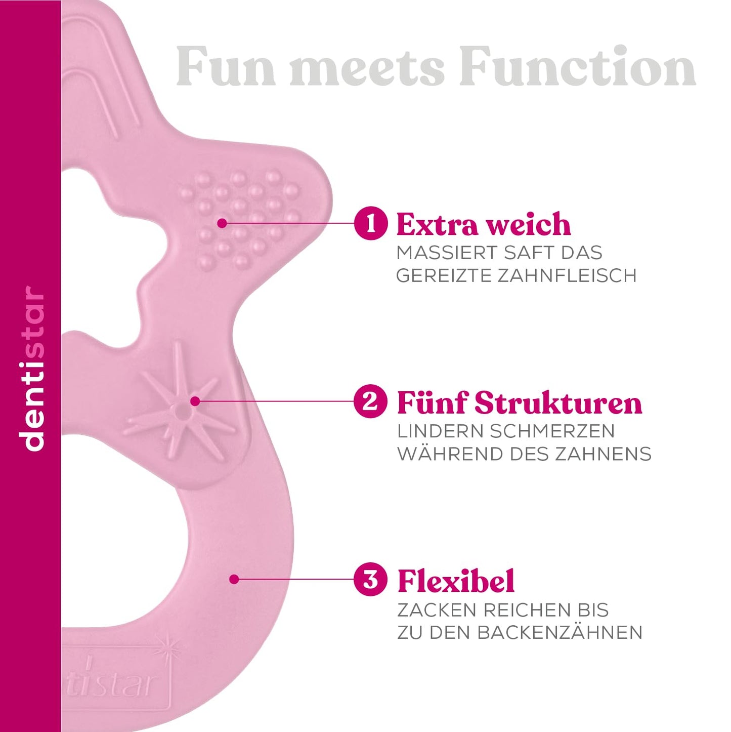 Dentistar Beißring 2er-Set – Teether für Babys & Kleinkinder ab 3 Monate – Baby Beißring mit Griff aus weichem Material zur Zahnungshilfe & Massage – Made in Germany – Pink & Lila