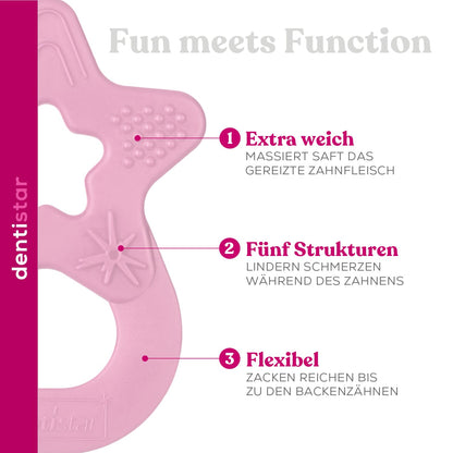 Dentistar Beißring 2er-Set – Teether für Babys & Kleinkinder ab 3 Monate – Baby Beißring mit Griff aus weichem Material zur Zahnungshilfe & Massage – Made in Germany – Pink & Lila