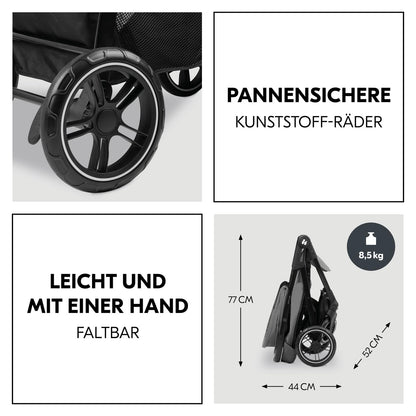 hauck 3in1 Kinderwagen Set Shop N Care Trio Set inkl. Buggy, Babywanne, Babyschale ab Geburt bis 22 kg, Klein Zusammenklappbar, Liegefunktion, Getränkehalter & Tablett, UV-Schutz 50+ (Grey)