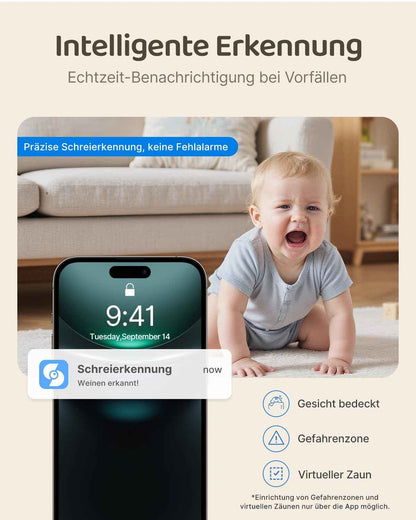 Babyphone mit Kamera und 7 Zoll HD Display, WLAN Baby Monitor mit Intuitiver App, Leiser Hybrid-Zoom (Zwei Objektive), Schwenk- & Neigbar, Nachtsicht (2 Kameras)